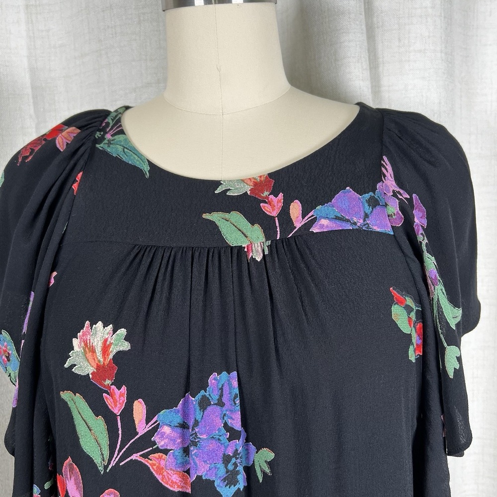Maeve Anthropologie Prato Flutter Sleeve Blouse Top‎ XS Black Boho Trendy Casual - Picture 2 of 11
